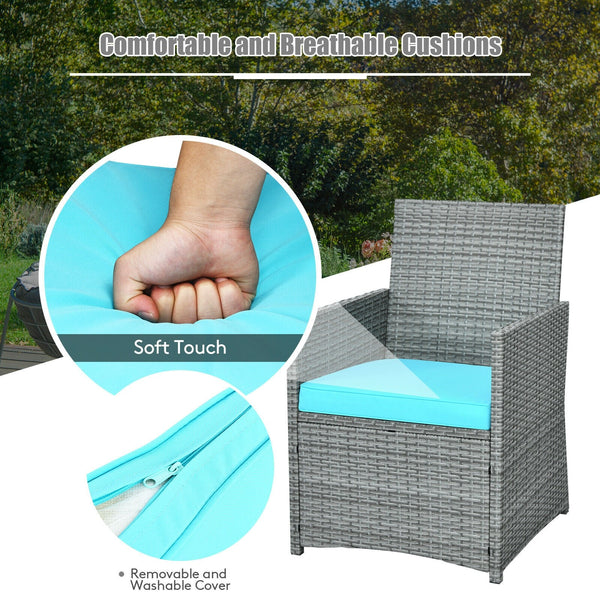 3pc Cushioned Patio Rattan Furniture Set - Turquoise
