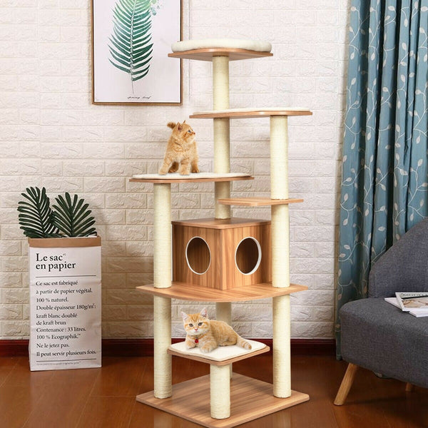 34'' Multi-Layer Wood Platform Cat Tree - Natural