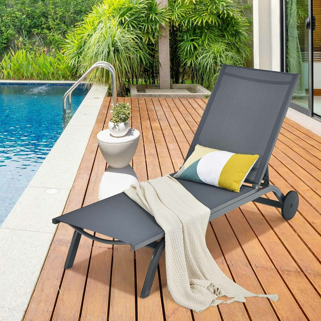 Adjustable Outdoor Patio Recliner Chair - Gray