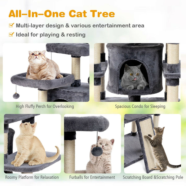 67" Multi-Level Cat Tree with Cozy Perches - Light Grey