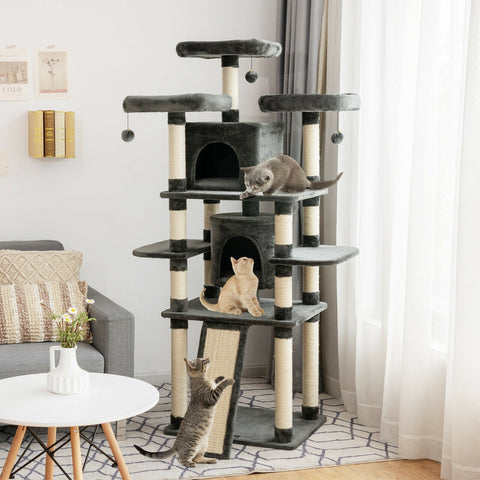 67" Multi-Level Cat Tree with Cozy Perches - Dark Grey