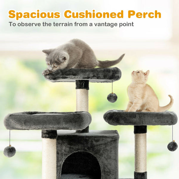 67" Multi-Level Cat Tree with Cozy Perches - Dark Grey
