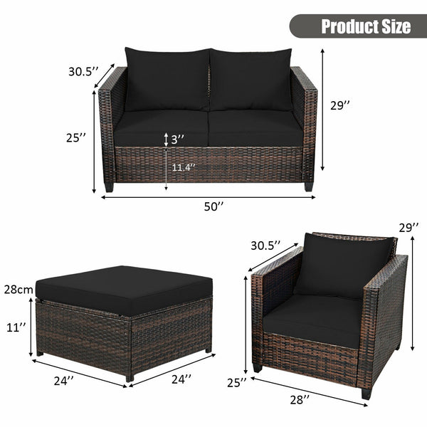 5pc Wicker Rattan Patio Cushioned Furniture Set - Black