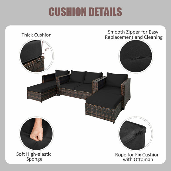 5pc Wicker Rattan Patio Cushioned Furniture Set - Black