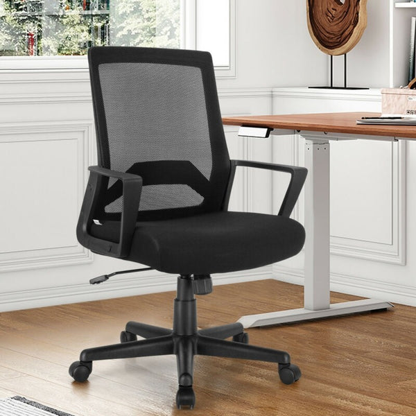 Height Adjustable Mid Back Mesh Office Chair - Black
