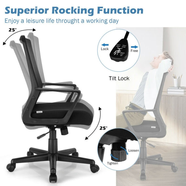 Height Adjustable Mid Back Mesh Office Chair - Black