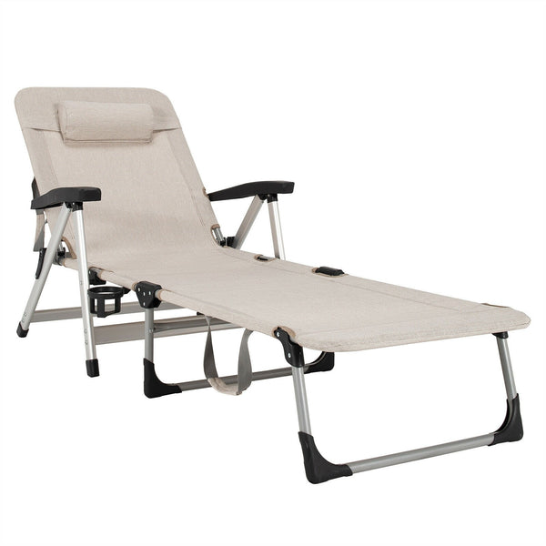Foldable Beach Chaise Lounge Chair - Beige