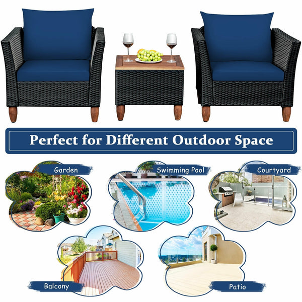 3pc Outdoor Patio Rattan Furniture Set - Navy