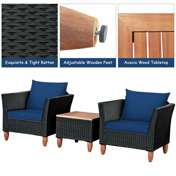 3pc Outdoor Patio Rattan Furniture Set - Navy