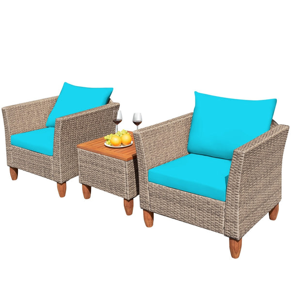 3pc Patio Rattan Furniture Set - Turquoise