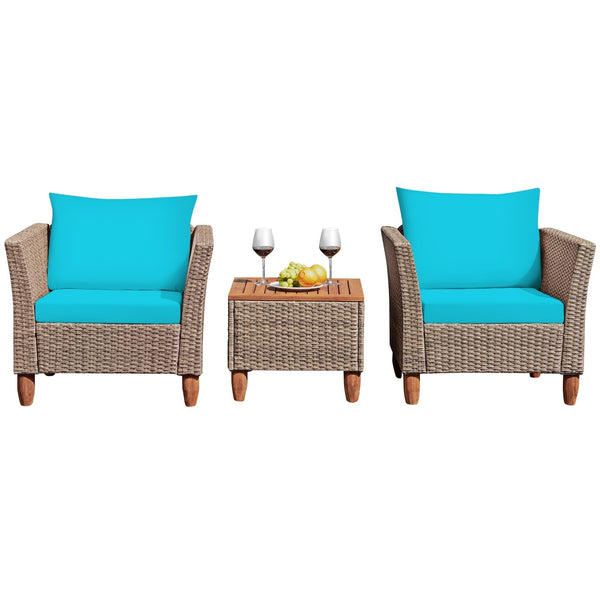 3pc Patio Rattan Furniture Set - Turquoise