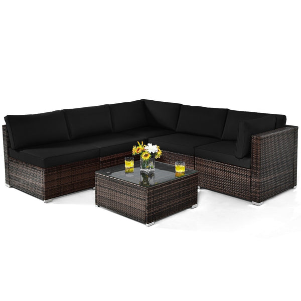 6pc Patio Rattan Furniture Set - Black