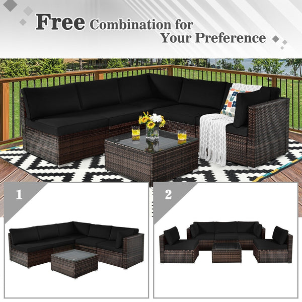 6pc Patio Rattan Furniture Set - Black