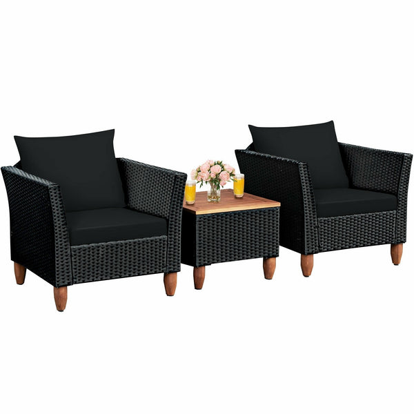 3pc Outdoor Patio Rattan Furniture Set - Black