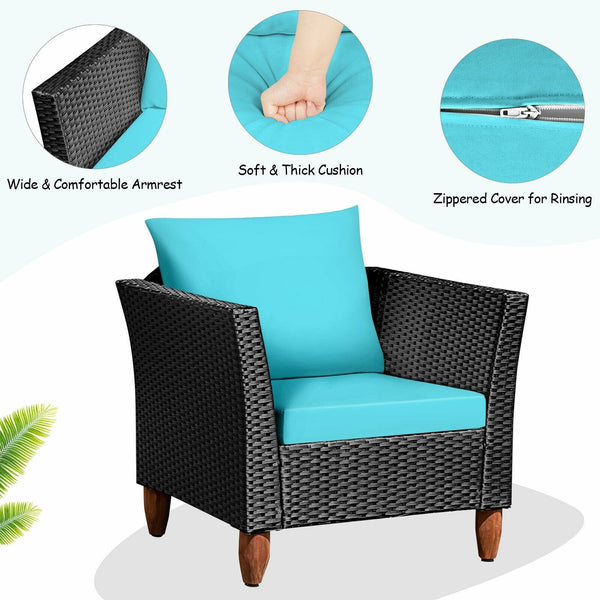 3pc Outdoor Patio Rattan Furniture Set - Turquoise