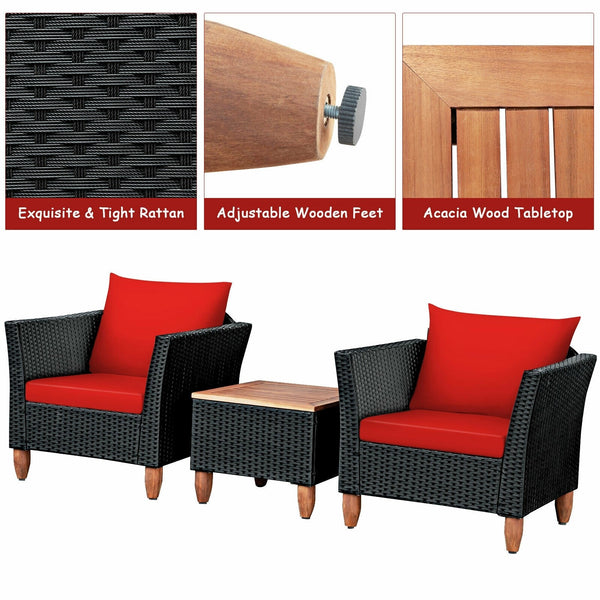 3pc Outdoor Patio Rattan Furniture Set - Red