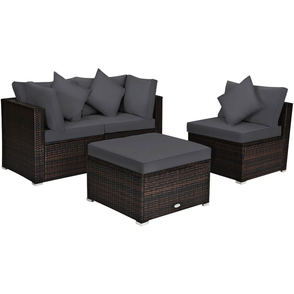 4pc Wicker Rattan Patio Cushioned Sofa Set - Gray