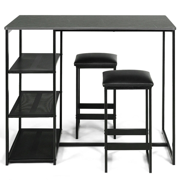 3pc Faux Marble Dining Table Set - Black