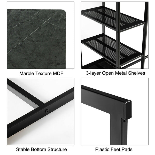 3pc Faux Marble Dining Table Set - Black