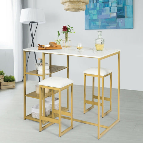 3pc Faux Marble Dining Table Set - Golden