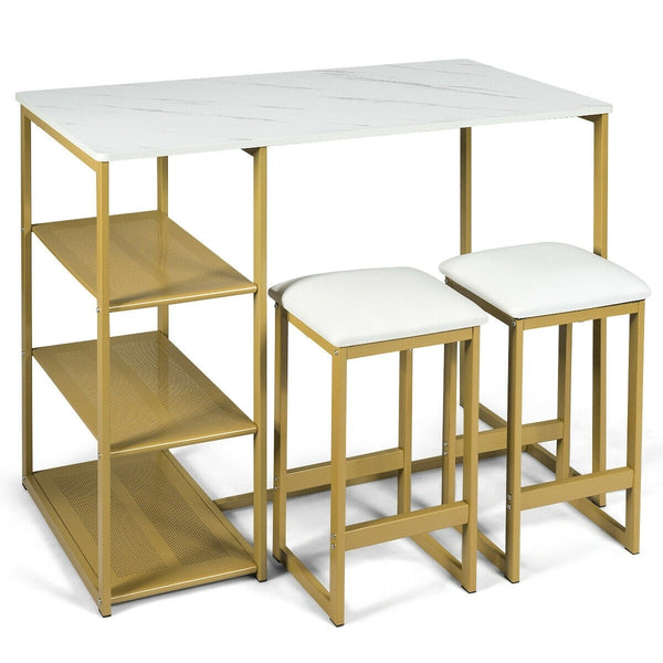 3pc Faux Marble Dining Table Set - Golden