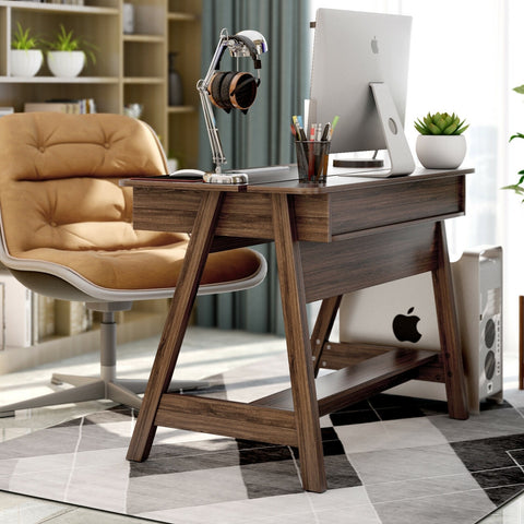 Home Office Writing Workstation with Flip Top Compartment - Coffee