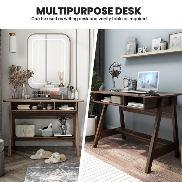 Home Office Writing Workstation with Flip Top Compartment - Coffee