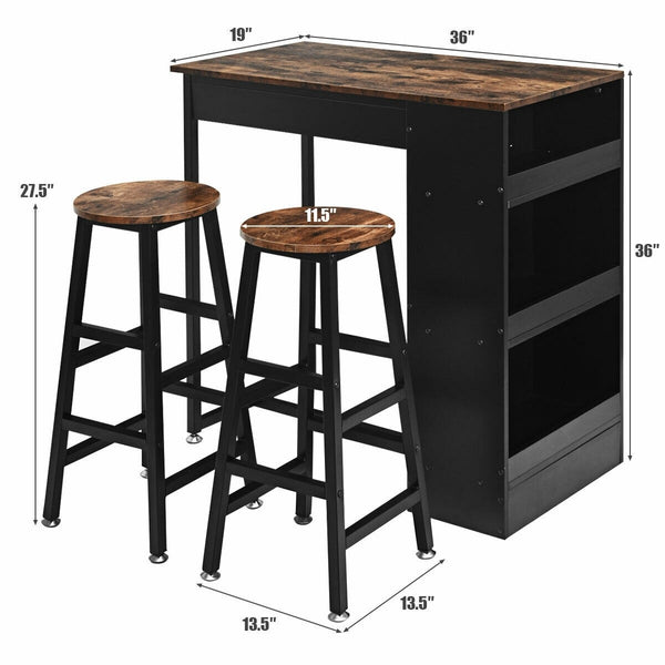 3pc Bar Table Set with Storage - Brown