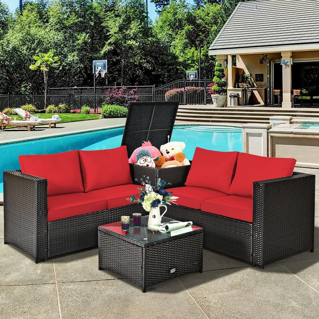 4pc Outdoor Patio Rattan Furniture Set - Red