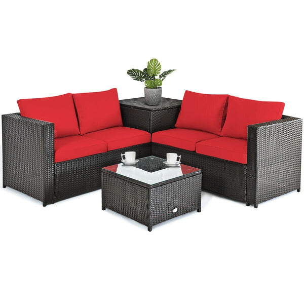 4pc Outdoor Patio Rattan Furniture Set - Red