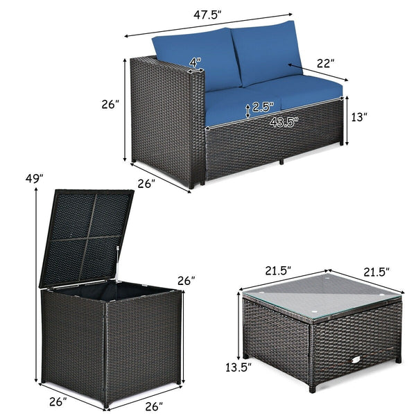 4pc Outdoor Patio Rattan Furniture Set - Navy