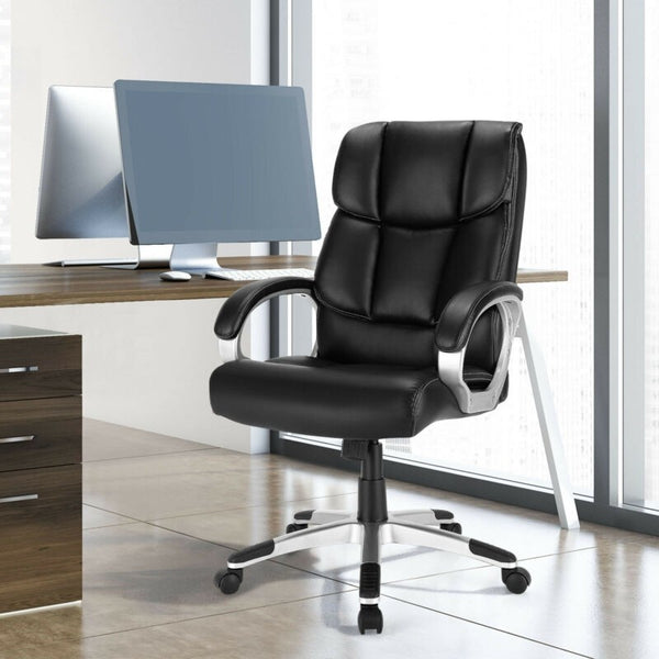Adjustable High Back Leather Executive Computer Chair - Black
