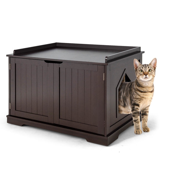 Cat Litter Box Enclosure with Double Doors - Brown