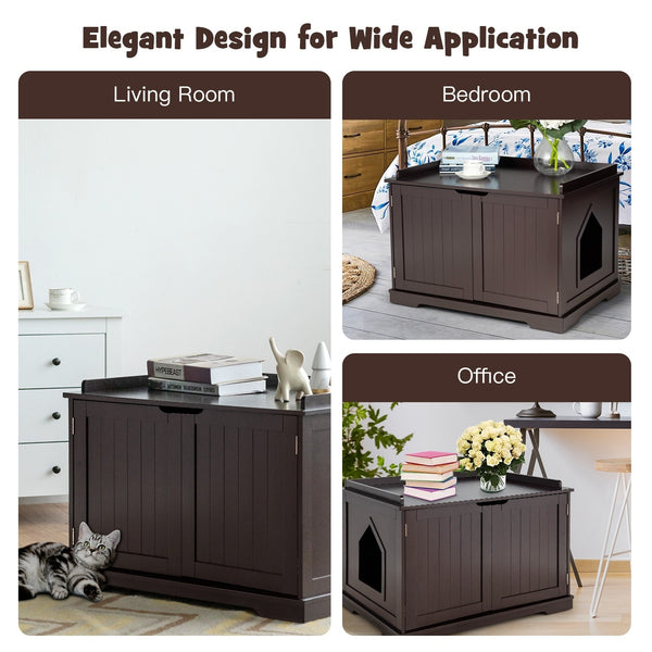 Cat Litter Box Enclosure with Double Doors - Brown