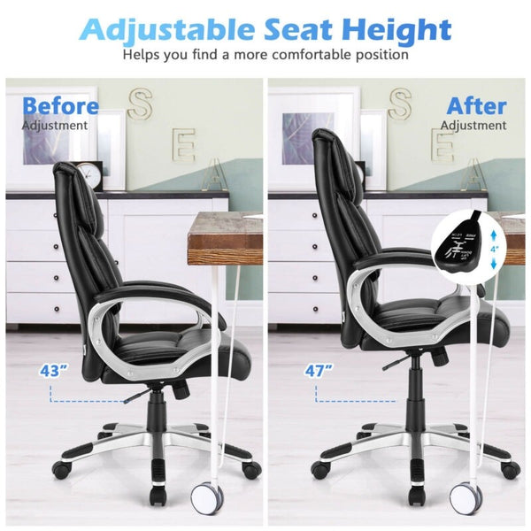 Adjustable High Back Leather Executive Computer Chair - Black