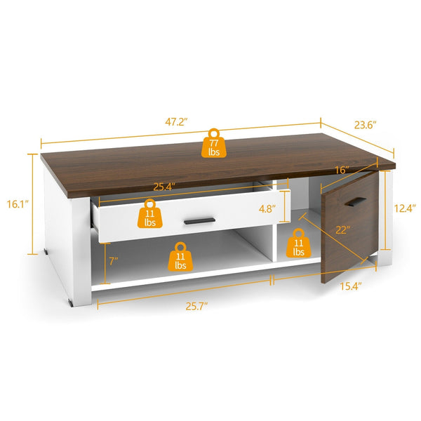 Modern Coffee Table with Storage - Brown, White
