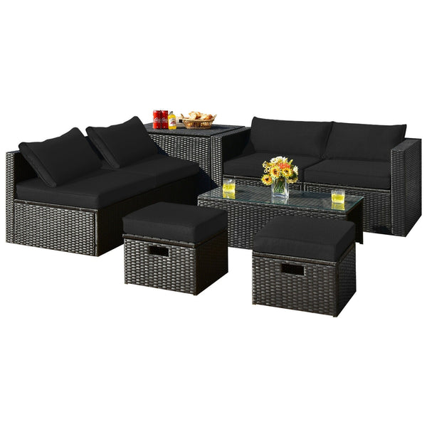 8pc Patio Rattan Storage Table Furniture Set - Black