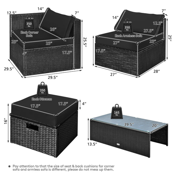 8pc Patio Rattan Storage Table Furniture Set - Black