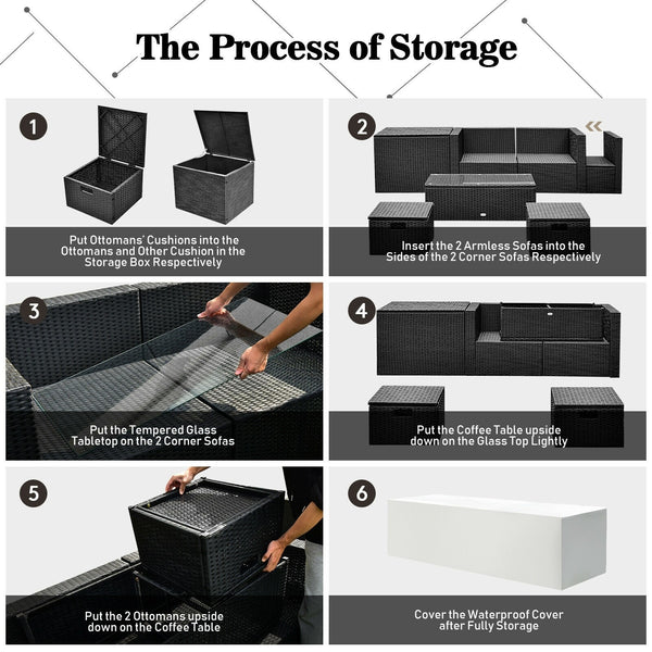 8pc Patio Rattan Storage Table Furniture Set - White