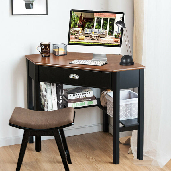 Corner Wooden PC Laptop Computer Desk - Coffee