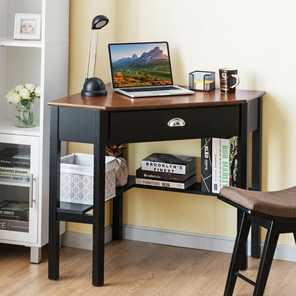 Corner Wooden PC Laptop Computer Desk - Coffee
