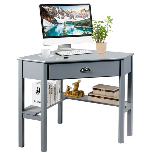 Corner Wooden PC Laptop Computer Desk - Gray