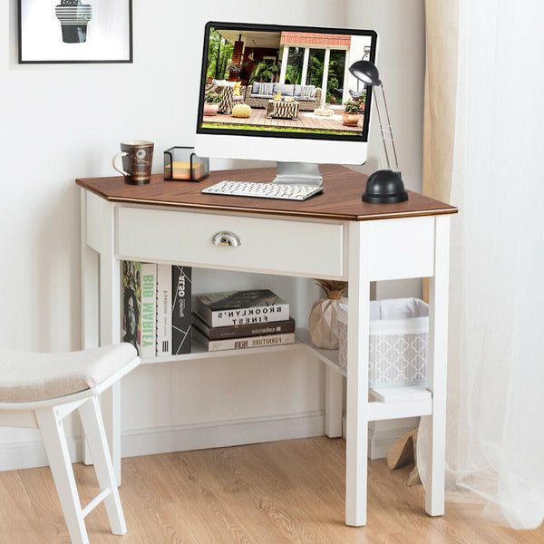 Corner Wooden PC Laptop Computer Desk - Natural