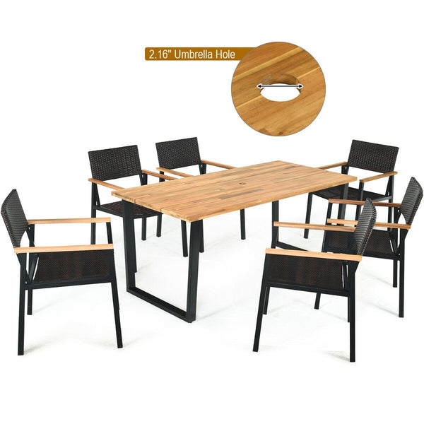 7pc Outdoor Patio Rattan Dining Table Set
