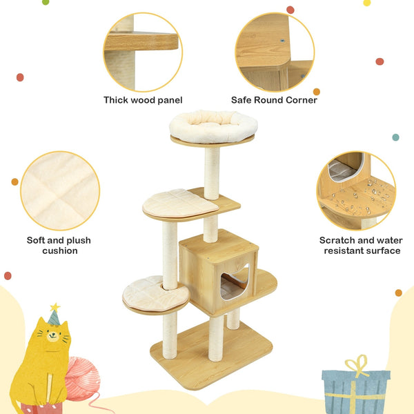 4 Level Modern Wood Cat Tower - Walnut