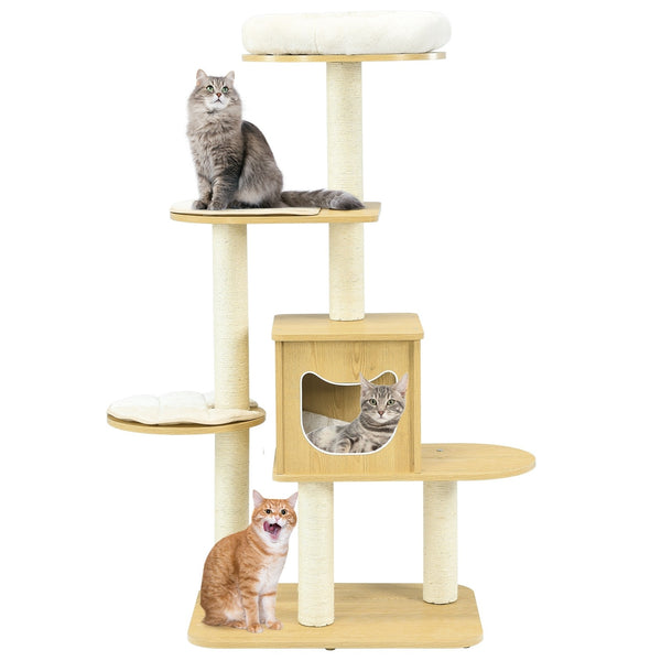4 Level Modern Wood Cat Tower - Walnut
