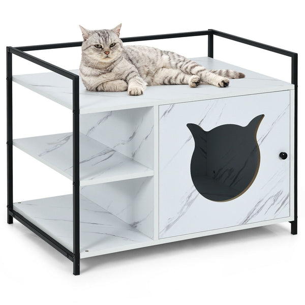 2-Tier Hidden Pet Cat Litter Cabinet - White