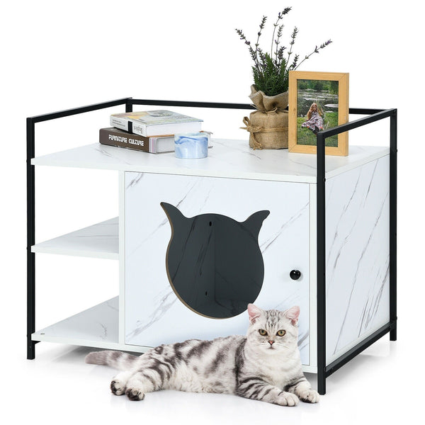 2-Tier Hidden Pet Cat Litter Cabinet - White