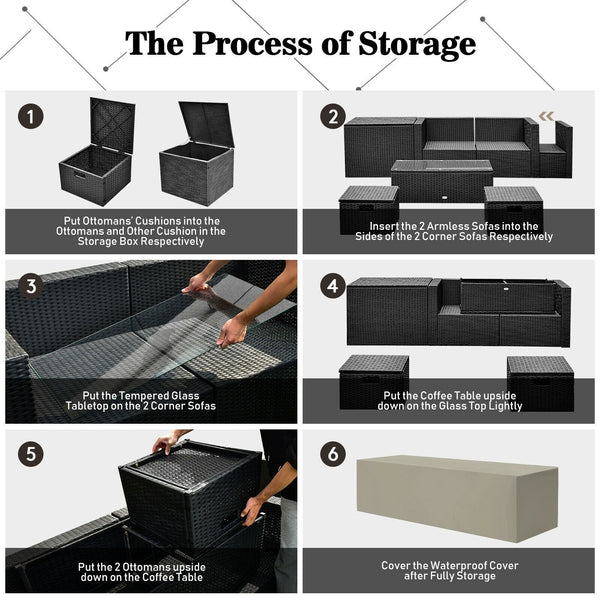 8pc Patio Rattan Storage Table Furniture Set - Gray