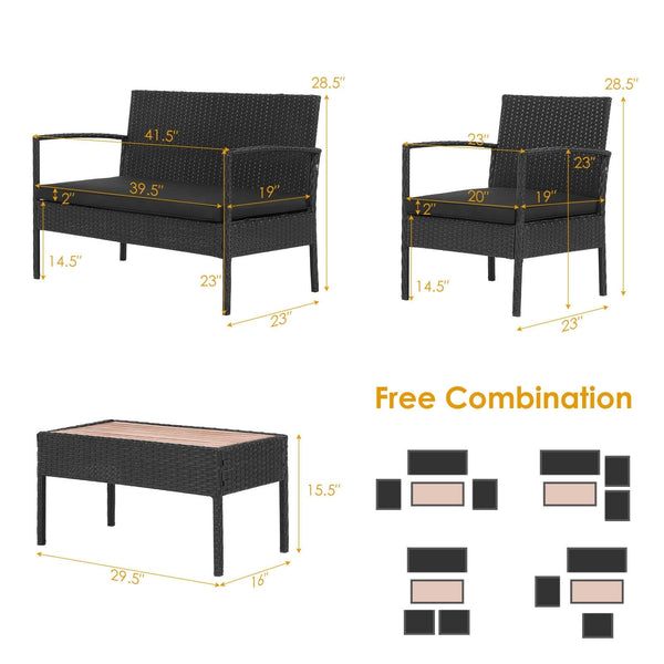 4pc Patio Rattan Furniture Set - Black